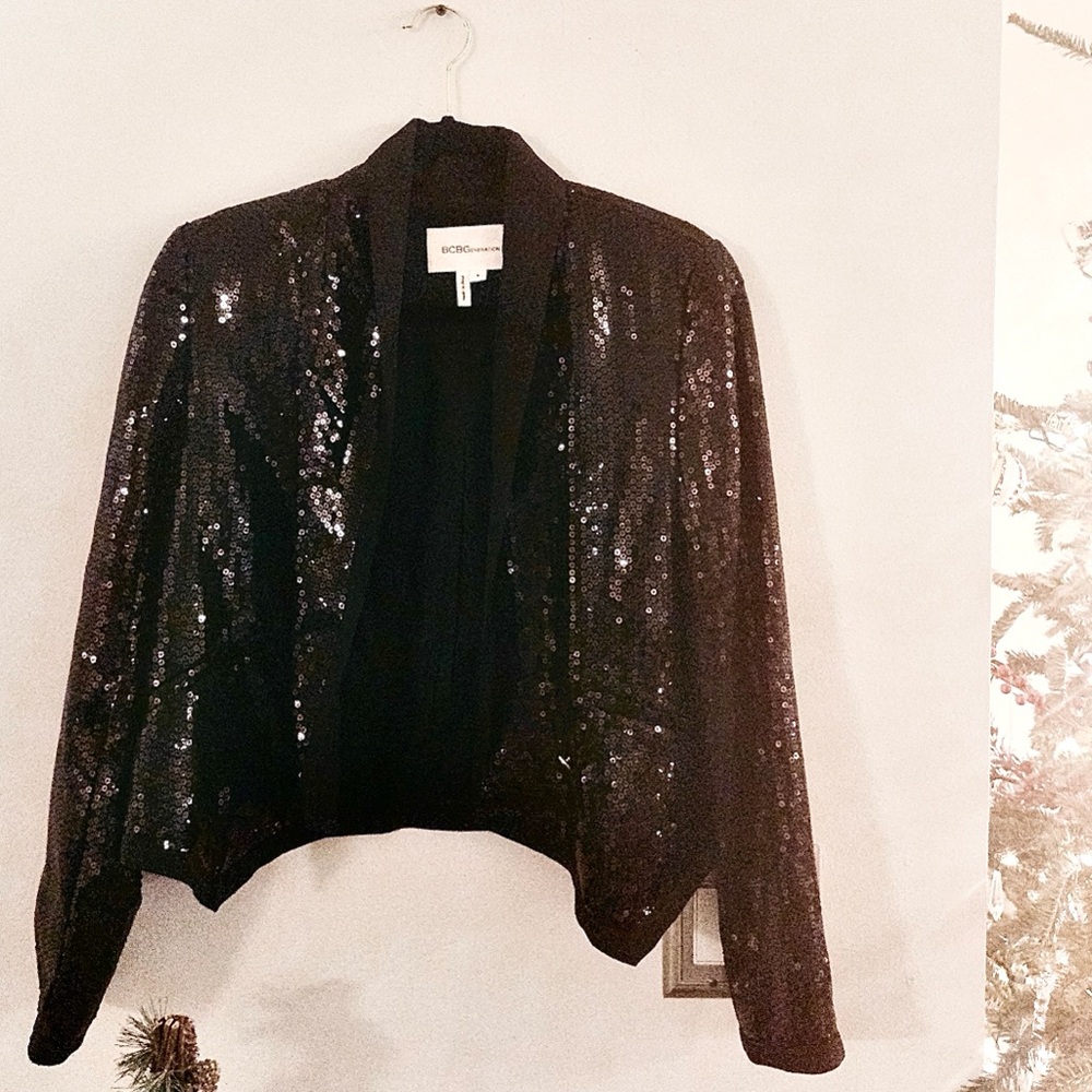 Bcbgeneration Black Sequin Blazer Size Small - image 1